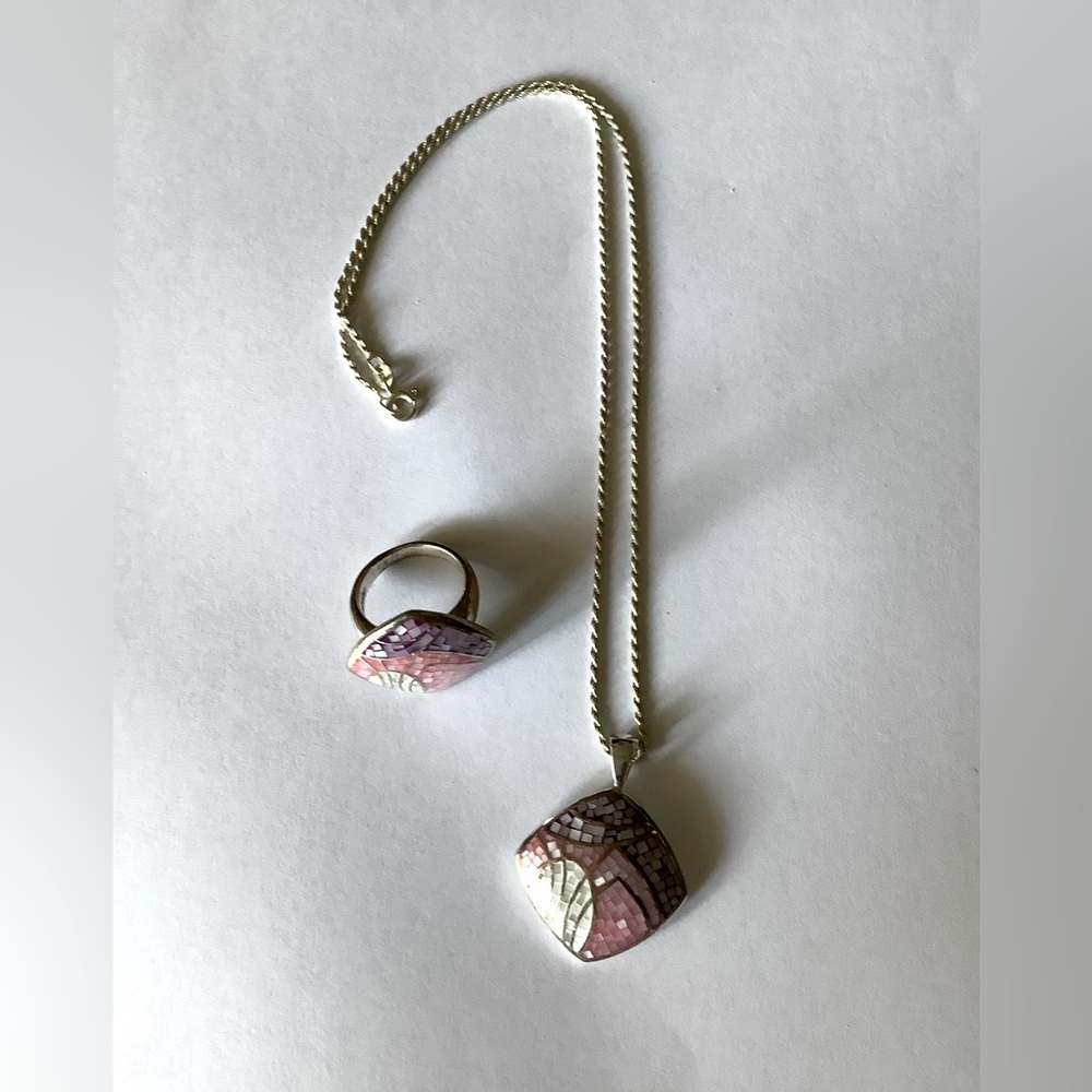 Matching Pink Mosaic Pendent Necklace and Ring